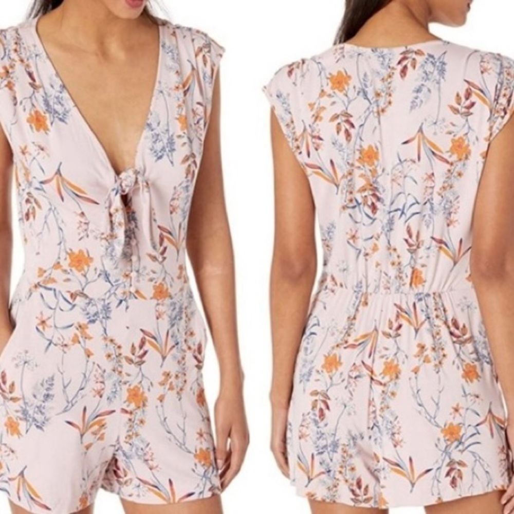 Jessica Simpson Pink Floral Tie-Front Romper - Picture 3 of 13